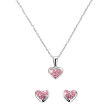 Zilveren kinderset licht roze kristal