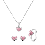 Zilveren kinderset licht roze kristal