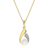 Halskette, 585 Gold, mit Anhänger, Perle & Diamant 0,01 kt