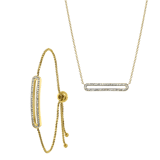Edelstahlset, Gold, offener Steg mit Kristall