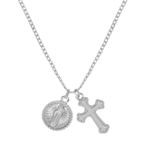 Bijoux zilverkleurige ketting met hanger met kruis en munt voor dames