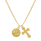 Goldfarbene Byoux-Kette mit Kreuz und Münze