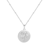 Silberfarbene Byoux-Halskette mit Münze, Rose