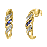 Ohrringe, 585 Gold, Diamant und Saphir, 0,01 kt