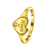 Siegelring aus 925 Silber, goldenes Herz mit Zirkonia