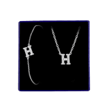 Schmuckset aus Silber, Buchstabe mit Zirkonia