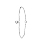 Armband aus Edelstahl, Kugelkette/Herz, weißer Kristall