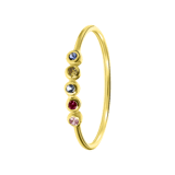 14 karaat geelgouden ring 5 multicolor zirkonia's