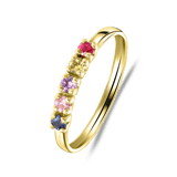 14 karaat geelgouden ring 5 multicolor zirkonia's