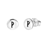 Silberohrringe, runder Anhänger, Alphabet