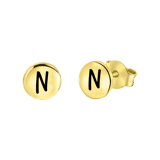 Silberohrringe, runder Anhänger, vergoldet, Alphabet