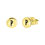 Silberohrringe, runder Anhänger, vergoldet, Alphabet