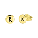 Silberohrringe, runder Anhänger, vergoldet, Alphabet