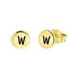 Silberohrringe, runder Anhänger, vergoldet, Alphabet