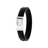 Stalen armband met zwart leer