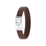 Stalen armband met donker bruin leer