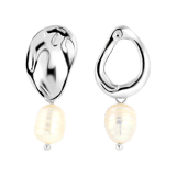 Bijoux zilverkleurige oorringhangers met parel voor dames