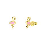 14 karaat geelgouden kinderoorbellen flamingo roze