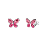 Kinderohrringe, 925 Silber, Schmetterling, Kristall in Rosa