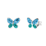 Zilveren kinderoorbellen vlinder blauw kristal