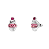 Kinderohrringe, 925 Silber, Cupcake mit rosa Kristall