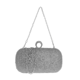 Silberfarbene Clutch mit Glitzersteinchen und Tragekette