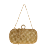 Goldfarbene Clutch mit Glitzersteinchen und Tragekette