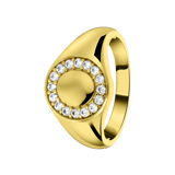 Vergoldeter Siegelring, rund mit Zirkonia