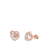 Zilveren roséplated oorknoppen hart met zirkonia voor dames