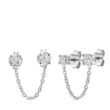 Zilveren oorknoppen dubbel met zirkonia ketting voor dames