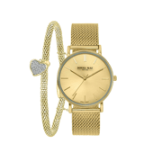 Stainless steel goldplated cadeauset met horloge met kristal voor dames