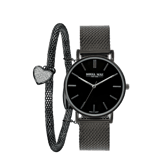Schmuckset aus Edelstahl, schwarz beschichtet, mit Armbanduhr