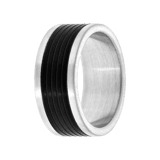 Gerecycled stainless steel herenring mat met zwarte streepjes