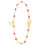 Stainless steel goldplated kralenarmband hart fuchsia emaille voor dames