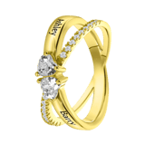 Ring, 925 Silber, vergoldet, Gravur, Herzchen, Zirkonia