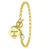 Zilveren goldplated bedelarmband hart met geboortesteen en graveerplaat voor dames