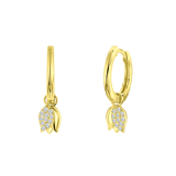 Zilveren goldplated oorringen met hanger tulp met zirkonia voor dames