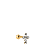 Stainless steel goldplated helixpiercing kruis met kristal voor dames