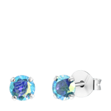 Kinderohrringe, 925 Silber, mit Kristall in Aqua, rund
