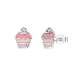 Kinderohrringe, 925 Silber, Cupcake, Emaille