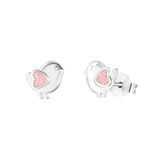 Zilveren kinderoorbellen vogel emaille
