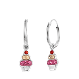 Zilveren kinderoorbellen hanger cupcake kristal