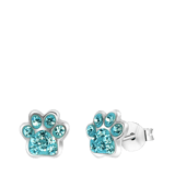 Kinderohrringe, 925 Silber, Hundepfote, Kristall in Aqua
