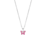 Zilveren kinderketting vlinder roze kristal
