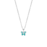 Zilveren kinderketting vlinder blauw kristal