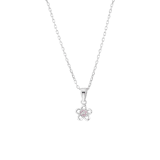 Zilveren kinderketting bloem met roze zirkonia
