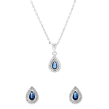 Zilveren set druppel met blauwe zirkonia