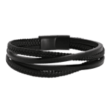 Herrenarmband, Edelstahl, geschwärzt, geflochtenes Leder