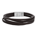 Stalen herenarmband bruin gevlochten leer