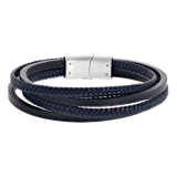 Herrenarmband, Edelstahl, geflochtenes Leder, dunkelblau